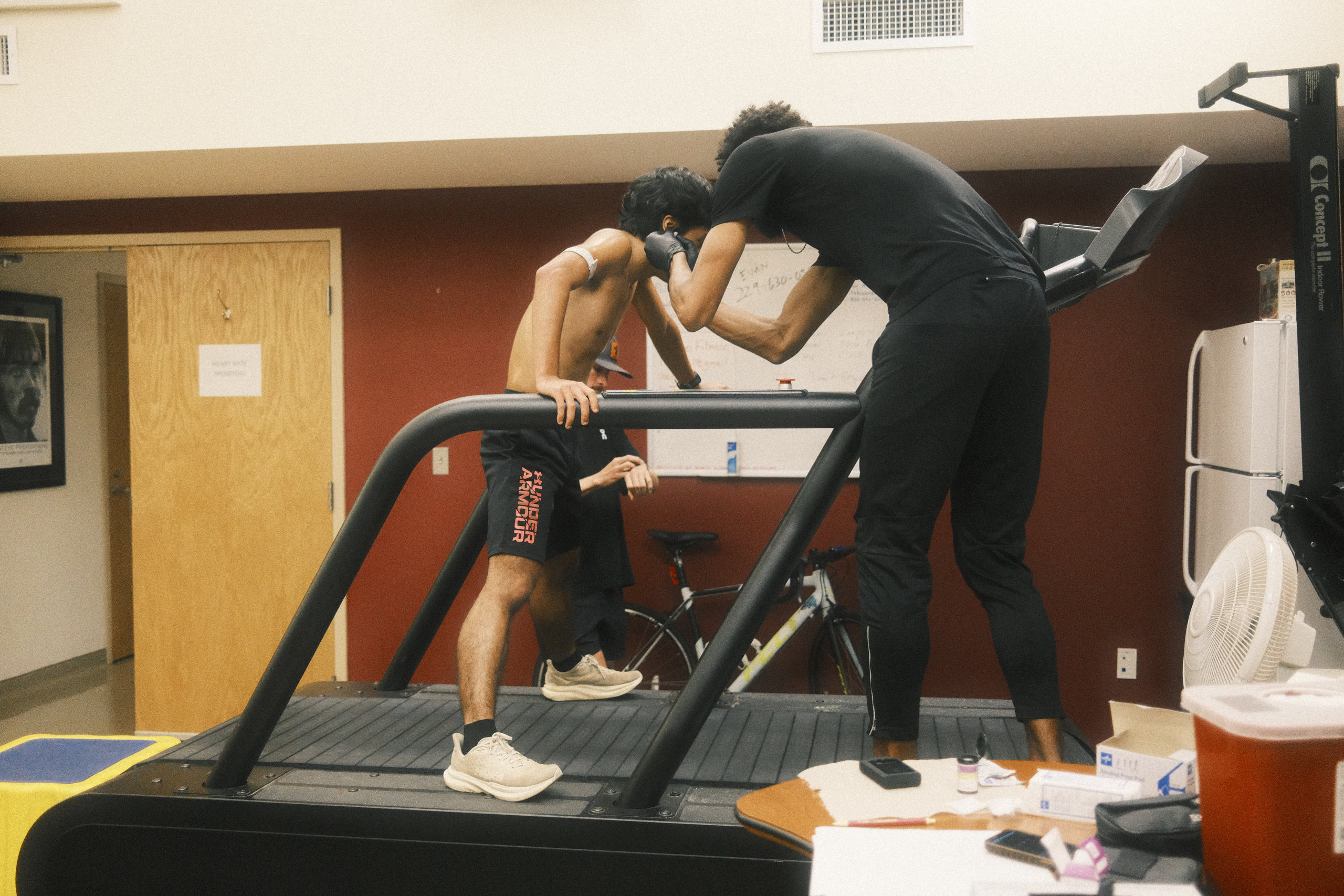 A blood lactate test on the treadmill at BCET camp